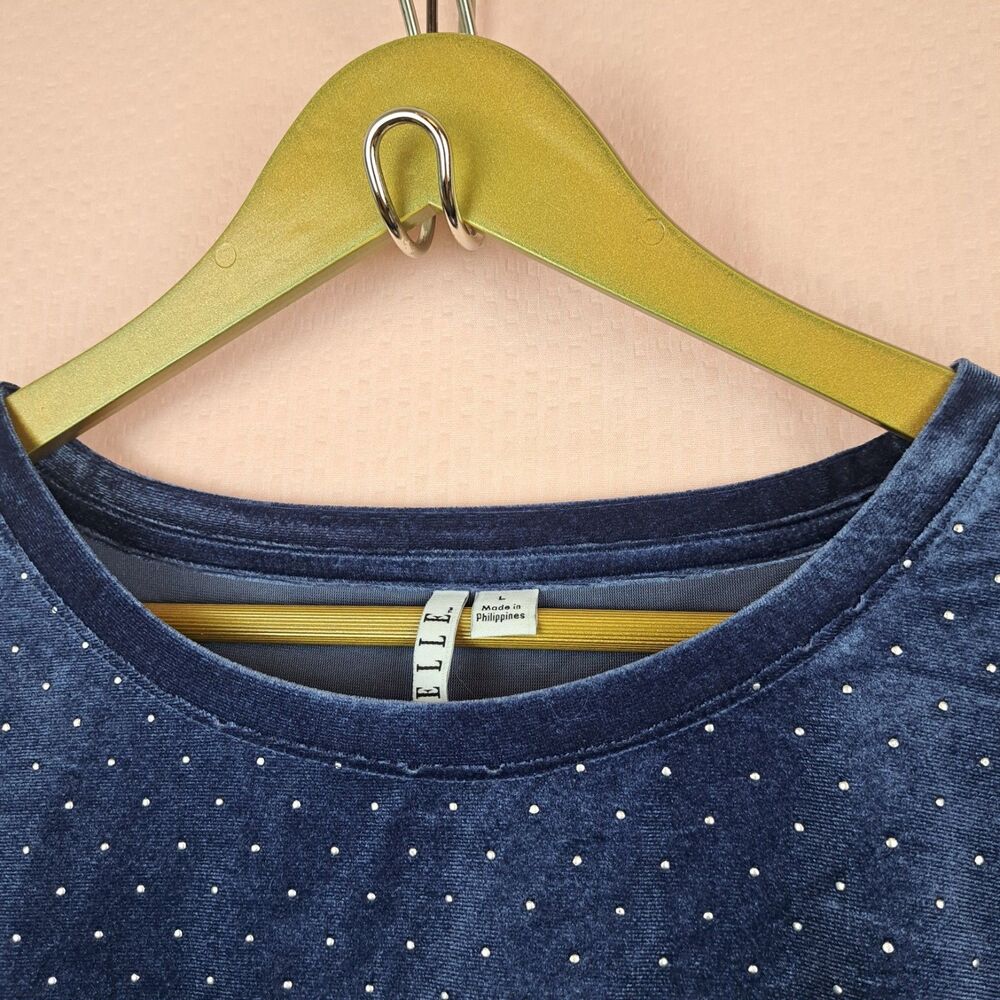 Elle Women Soft Velvet Navy Blue Size L Embellished Sleeveless - Picture 5 of 11